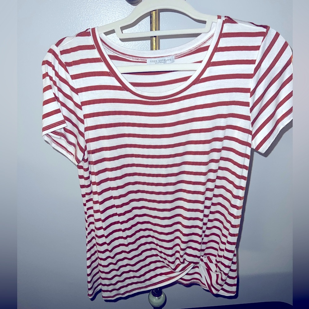 STRIPED CREW NECK T-SHIRT WITH TIE KNOT DETAIL